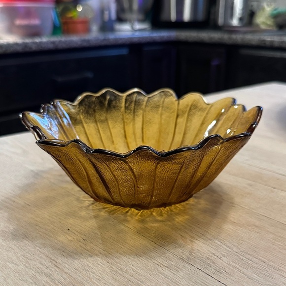 VINTAGE | Indiana Glass Amber Sunflower Bowl, Marigold Carnival Glass 7” 1930’s - Picture 3 of 11